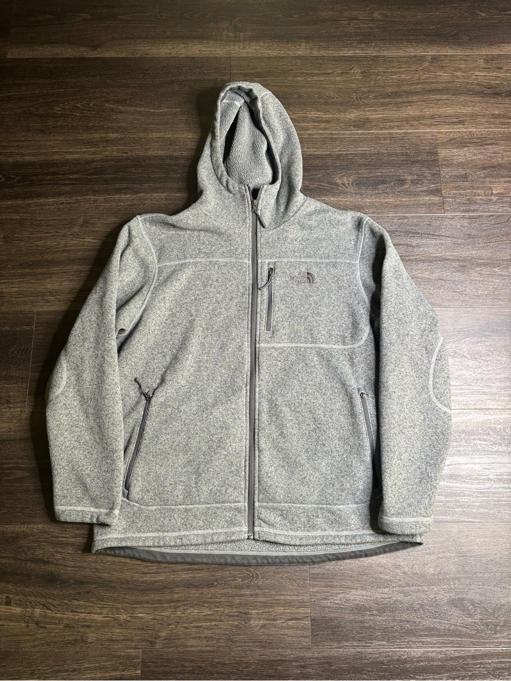 The North Face Jacket Mens XXL Gray Gordon Lyons Fleece Full Zip Hooded Outdoor